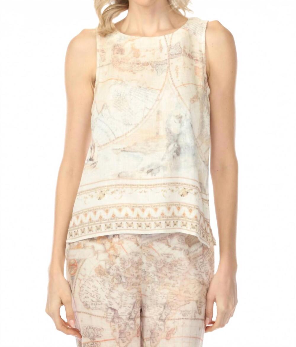 NEW CHARLIE B atlas printed sleeveless linen blend top in neutral multi